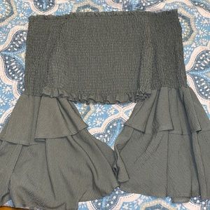 Green Smocked Crop Top